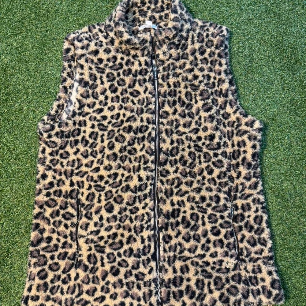 Calvin Klein Leopard Print Sherpa Vest (Women's Large)